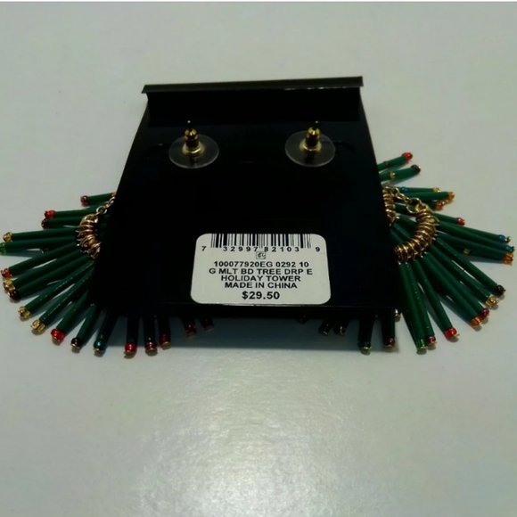 I.N.C. Sparkling Gold Cap Christmas Trees Earring Set - Picture 3 of 3